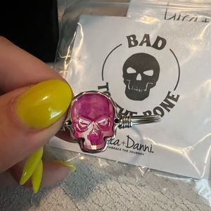 Luca and Danni skeleton head hot pink and silver bangle bracelet